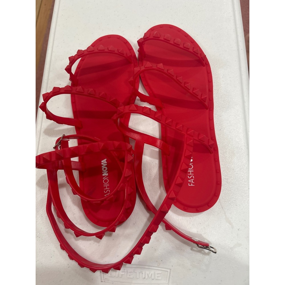 Fashion Nova Red Jelly Studded Gladiator Sandals Jona01 Womens Size 7